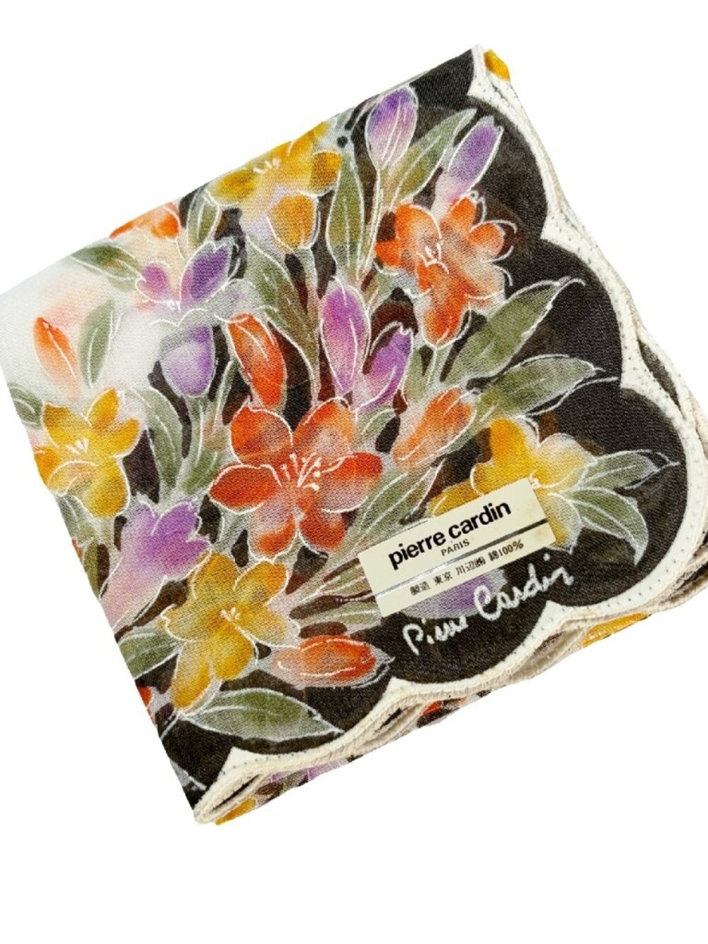 NWT Vintage Pierre Cardin Cotton Floral Scarf 16"